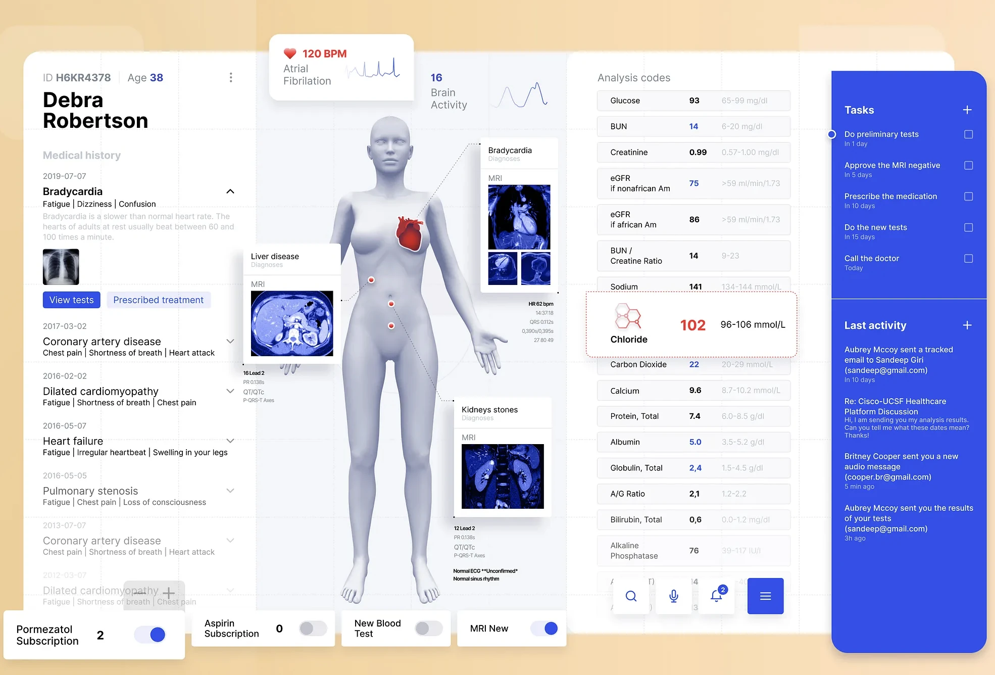 Эталон: 3D-модель тела в центре, тёплый фон, синий акцент